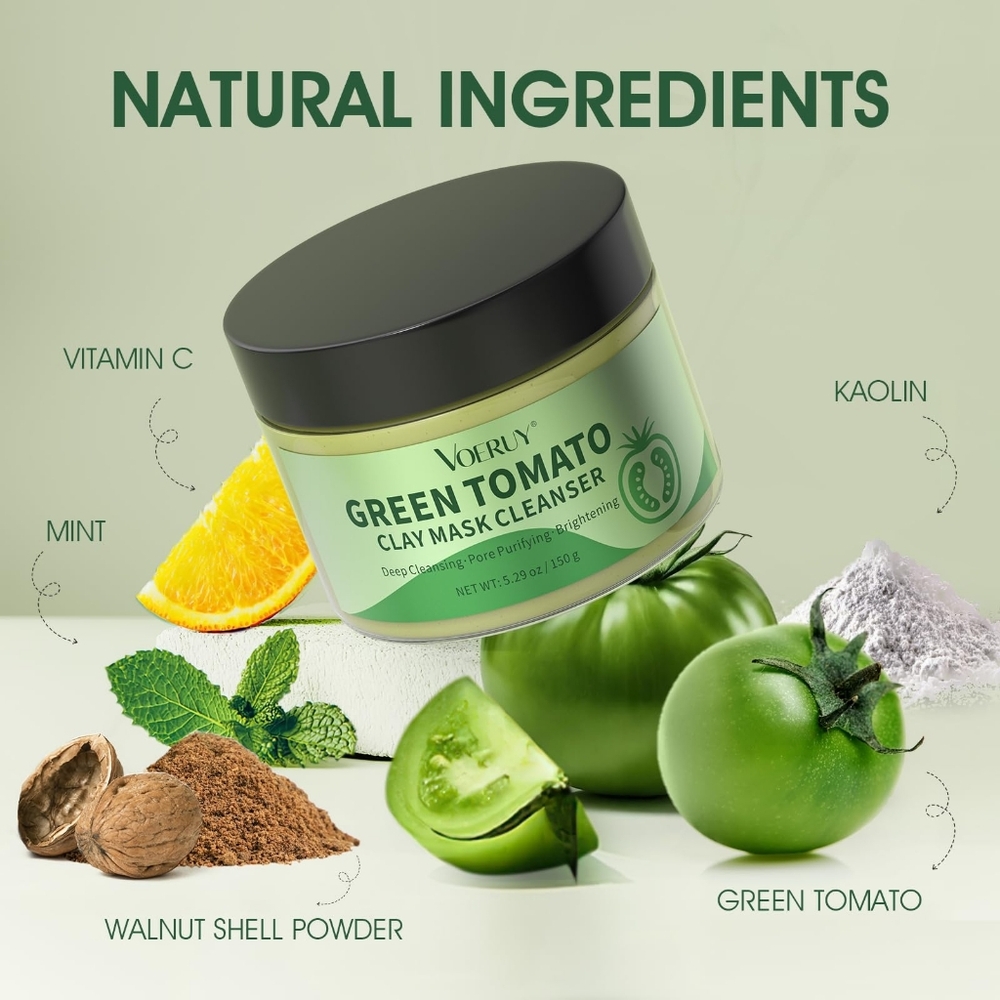 Green Tomato Clay Mask, Deep Cleanser, Natural Ingredients, 5.29 Oz